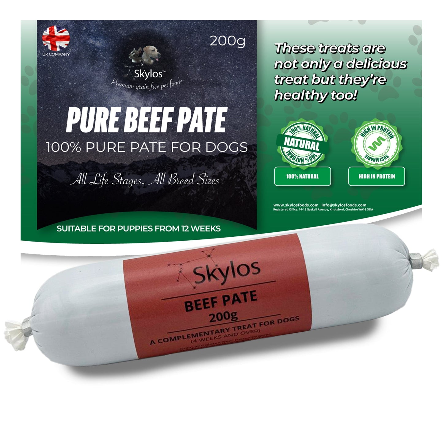 Skylos Pate in 8 Flavours and 2 Sizes, by the box.