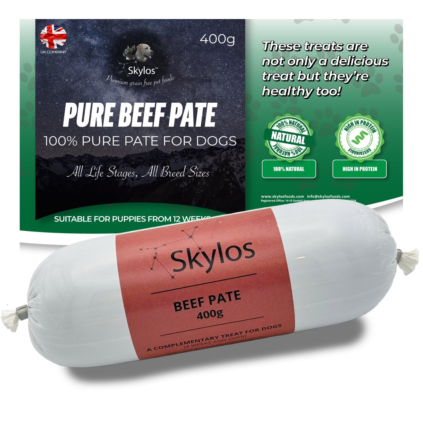 Skylos Pate in 8 Flavours and 2 Sizes, by the box.