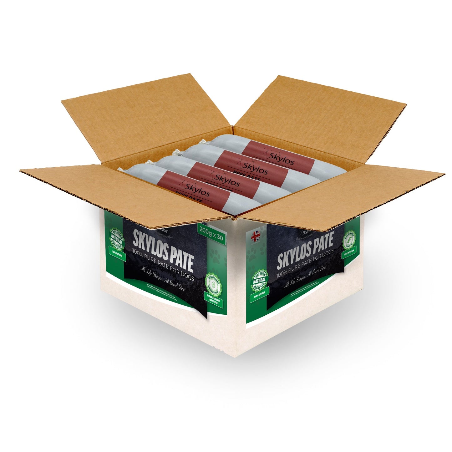 Skylos Pate in 8 Flavours and 2 Sizes, by the box.