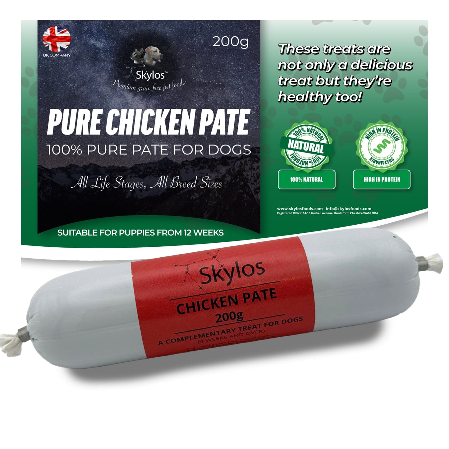 Skylos Pate in 8 Flavours and 2 Sizes, by the box.