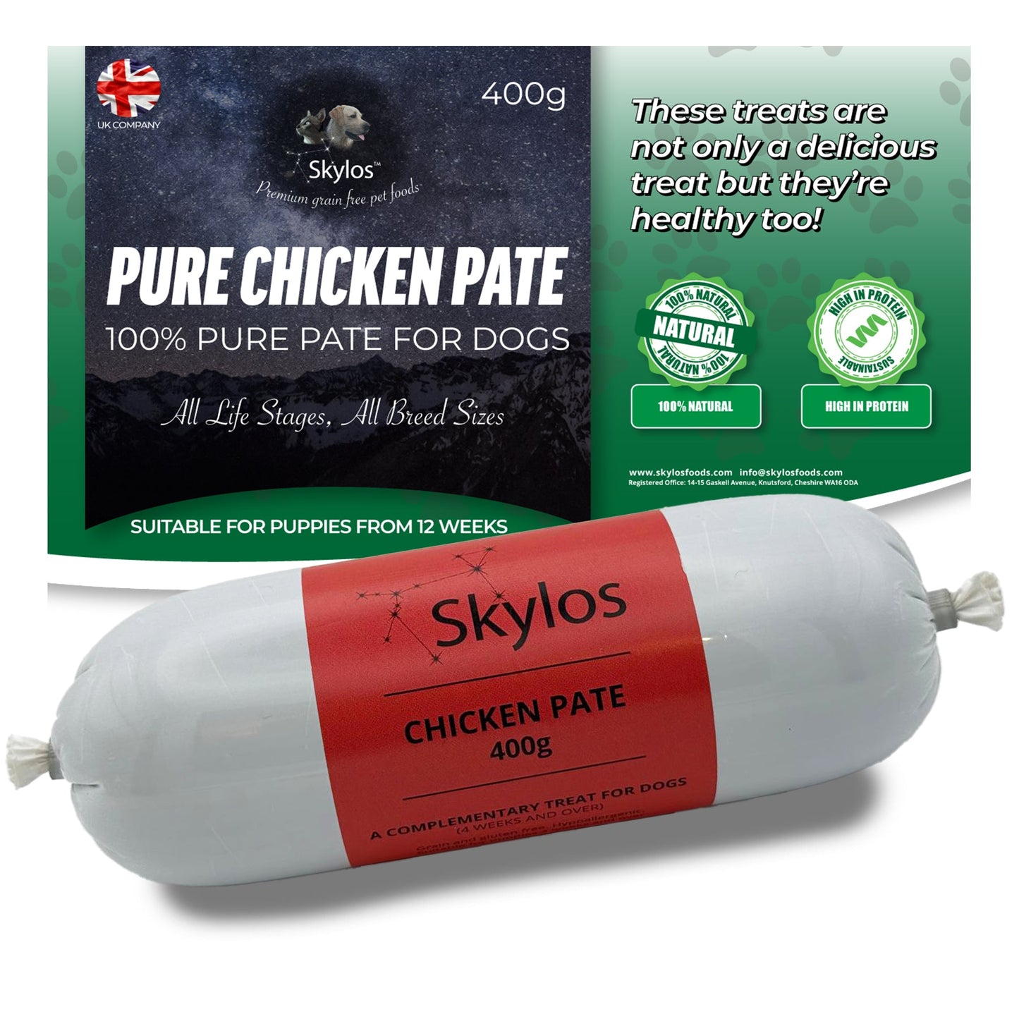 Skylos Pate in 8 Flavours and 2 Sizes, by the box.