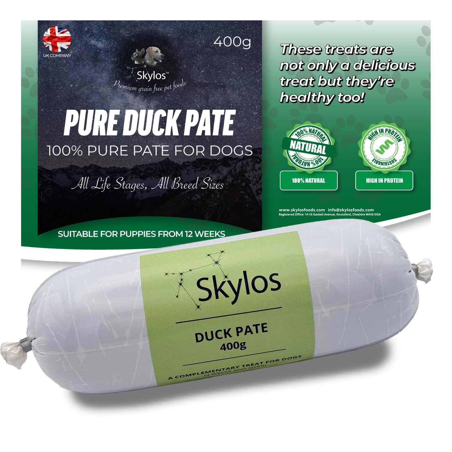 Skylos Pate in 8 Flavours and 2 Sizes, by the box.