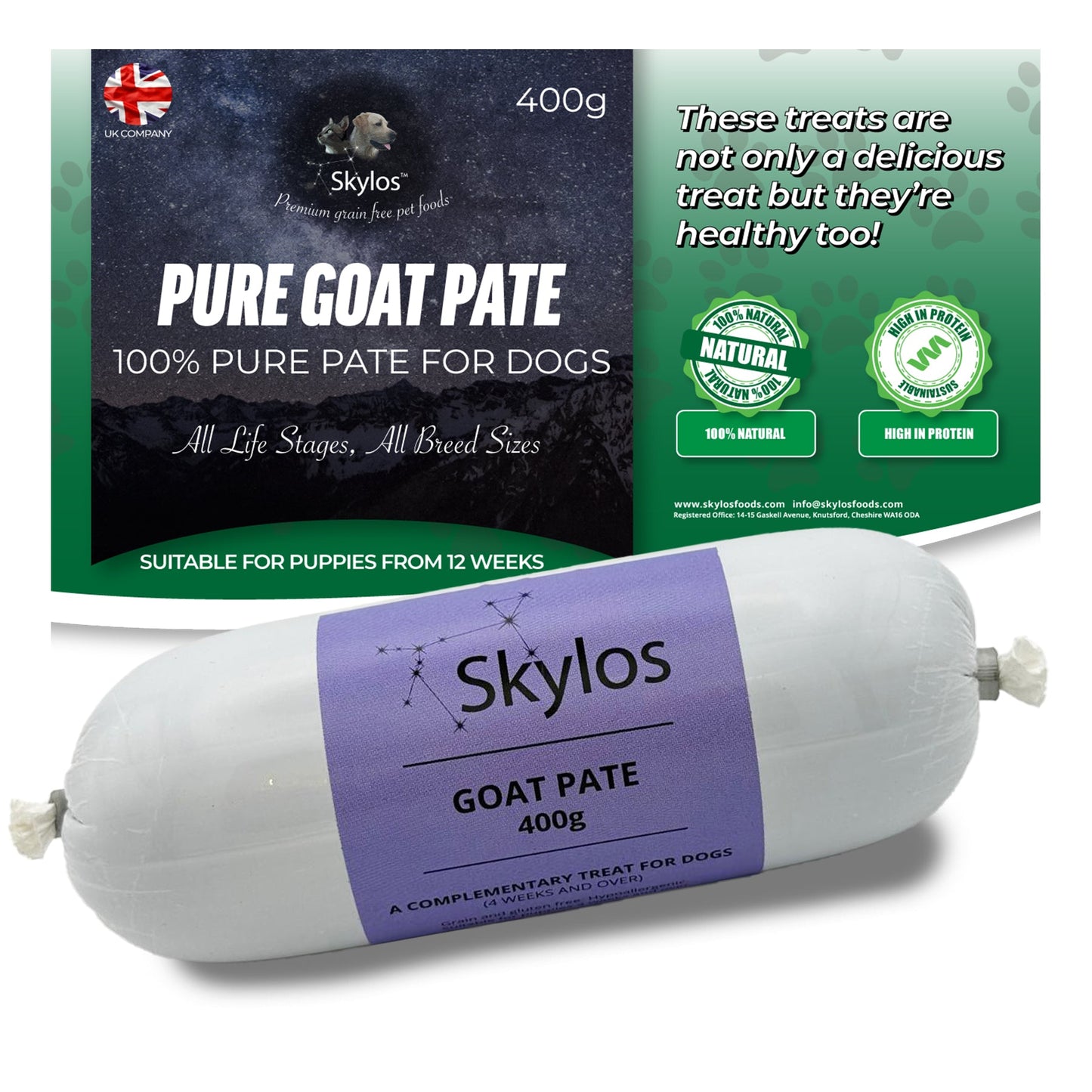 Skylos Pate in 8 Flavours and 2 Sizes, by the box.