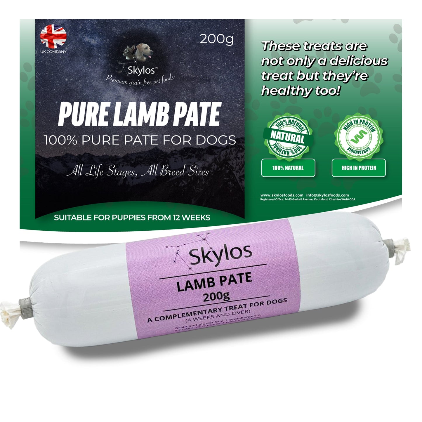 Skylos Pate in 8 Flavours and 2 Sizes, by the box.