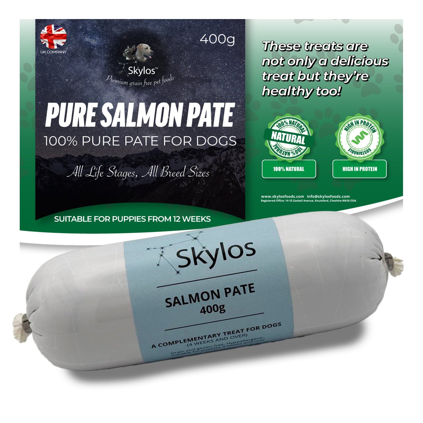Skylos Pate in 8 Flavours and 2 Sizes, by the box.