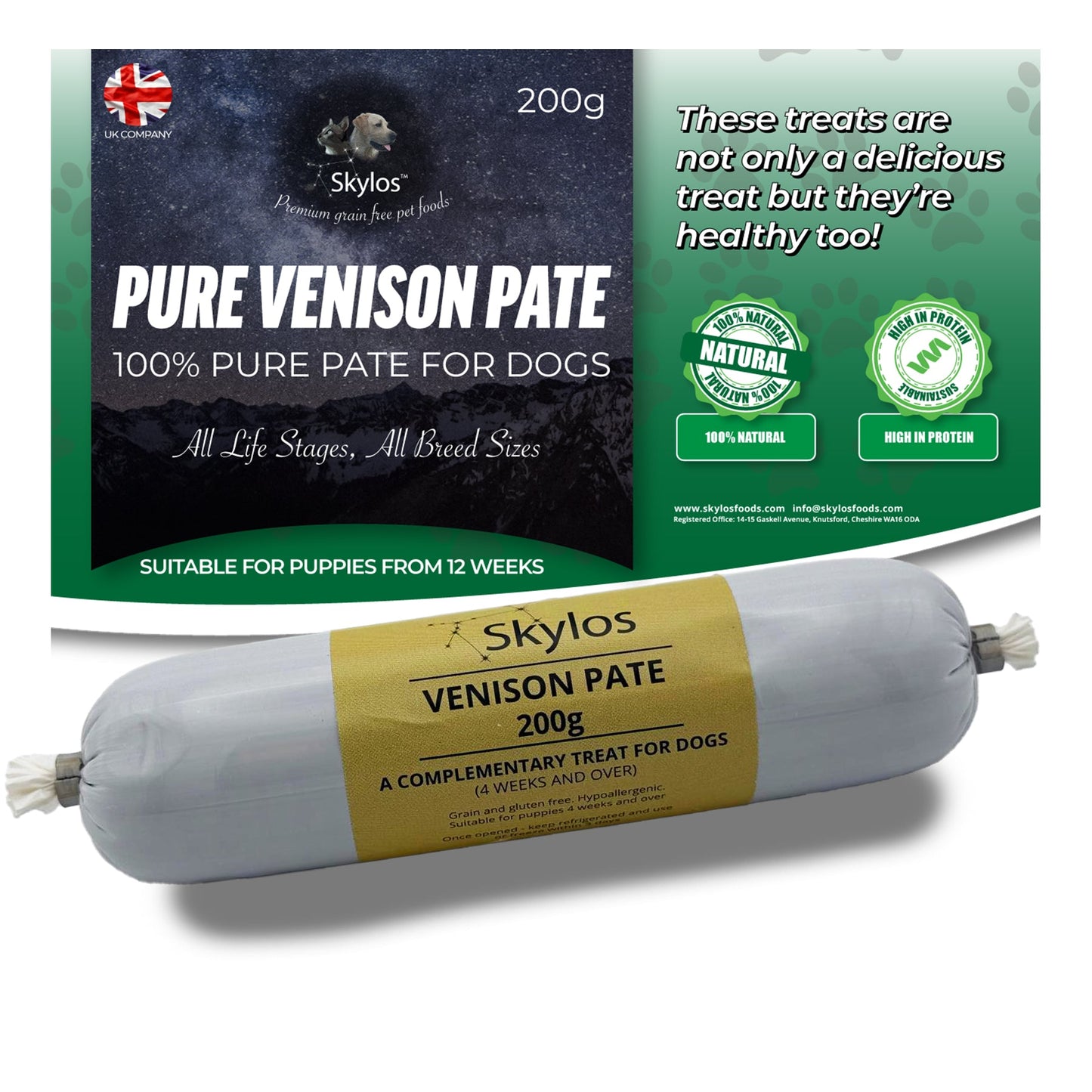 Skylos Pate in 8 Flavours and 2 Sizes, by the box.