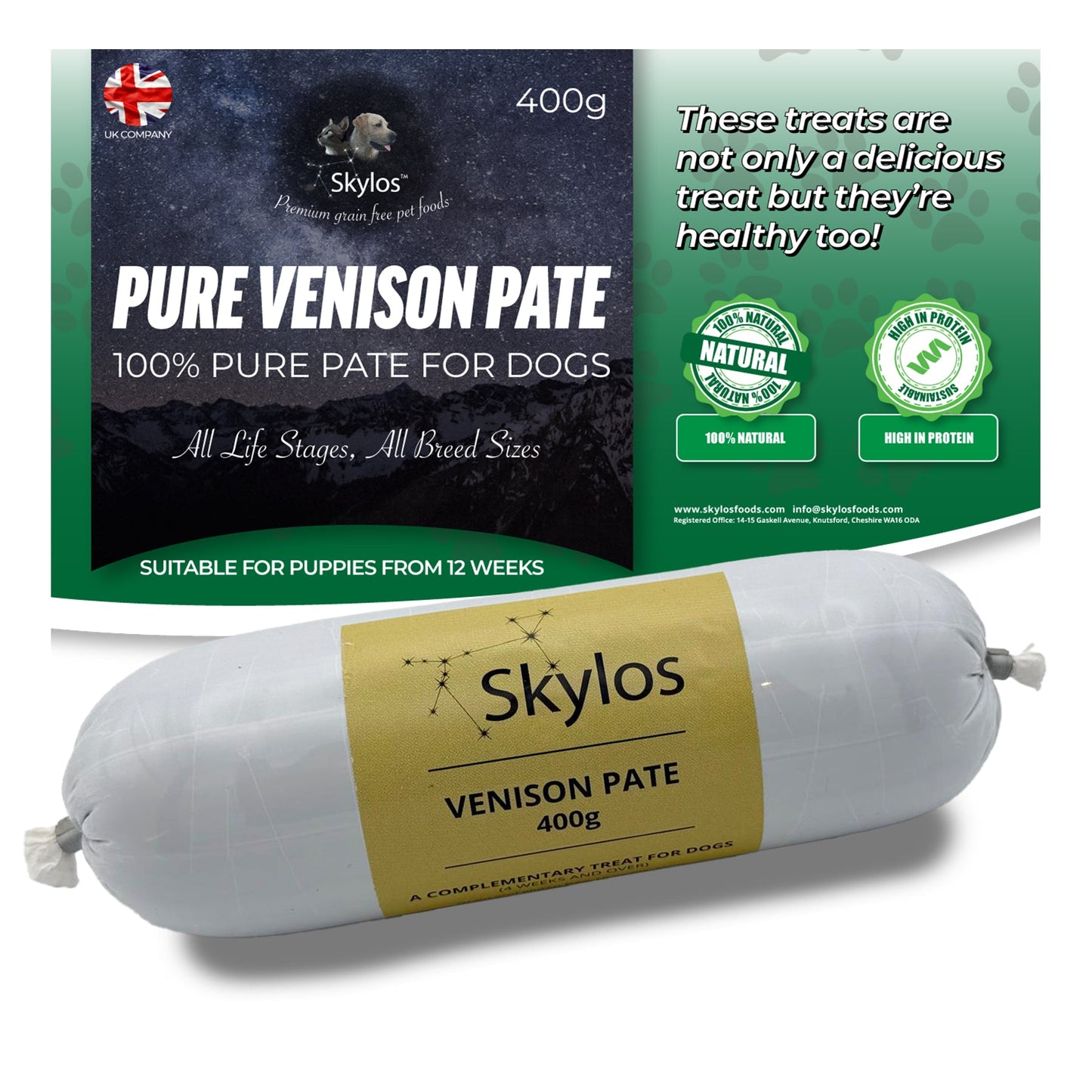 Skylos Pate in 8 Flavours and 2 Sizes, by the box.
